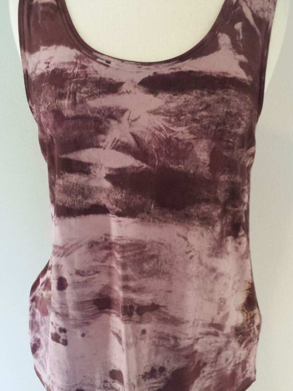 Eileen Fischer jersey Silk tank top cami rustic brown gray aubergine M L tiedye